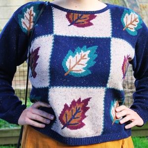 Vintage patchwork leaf sweater L